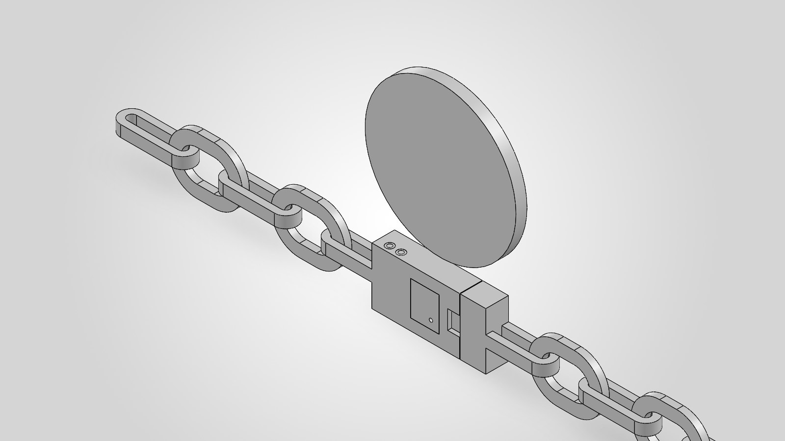 The clasp closed on the chain, with a Canadian dollar coin (26.5 mm) for scale.